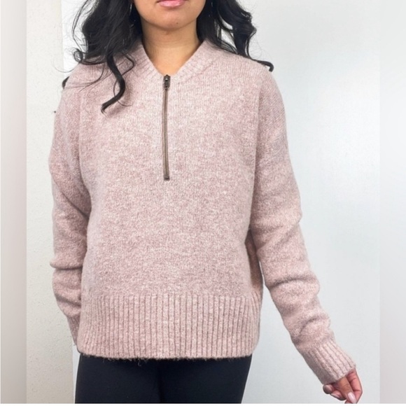 Madewell / York Half-Zip Pullover Sweater pink large L - Picture 2 of 6